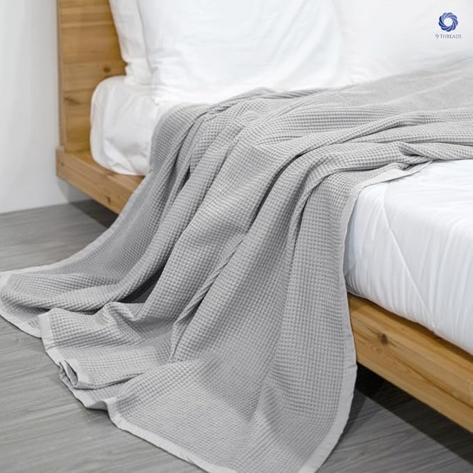 9Threads GOTS Certified Organic Cotton Waffle Weave Blanket, King Bed Size,108"X90" Cozy Throw Blanket for Couch, Modern Home Decor, Throw Blankets,Waffle Blanket, Soft Bed Blankets -Scottish Grey