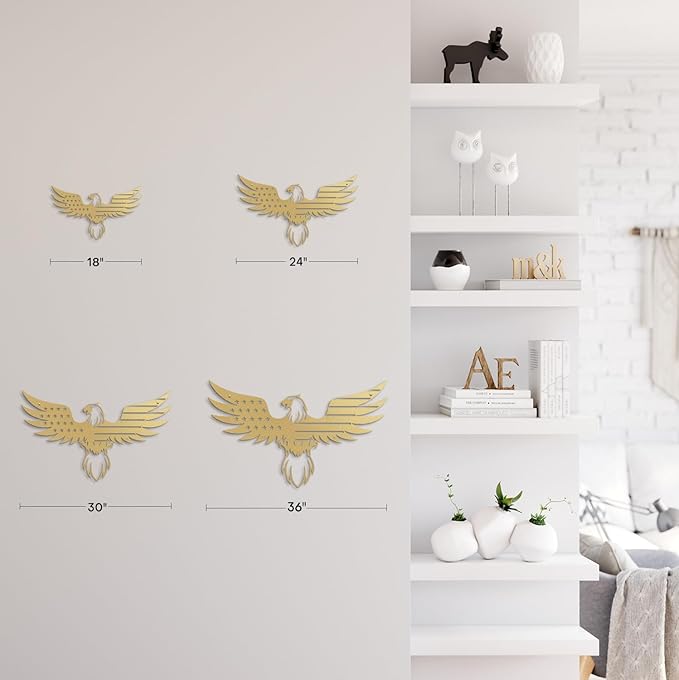 SIGNLEADER Metal Wall Art Decor Eagle Wearing American Flag Minimalist Modern Abstract Wall Sculpture Hangings Home Decoration for Living Room, Bedroom, Bathroom, Kitchen, Outdoor - 18" Gold