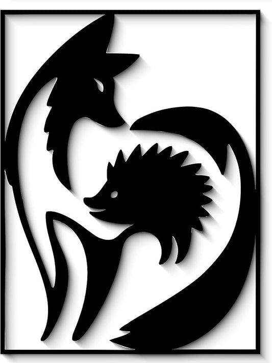 GlintHome Black Metal Wall Art - Fox and Hedgehog Cute Silhouette Wall Decor for Bathroom Bedroom Living Room Home Decor