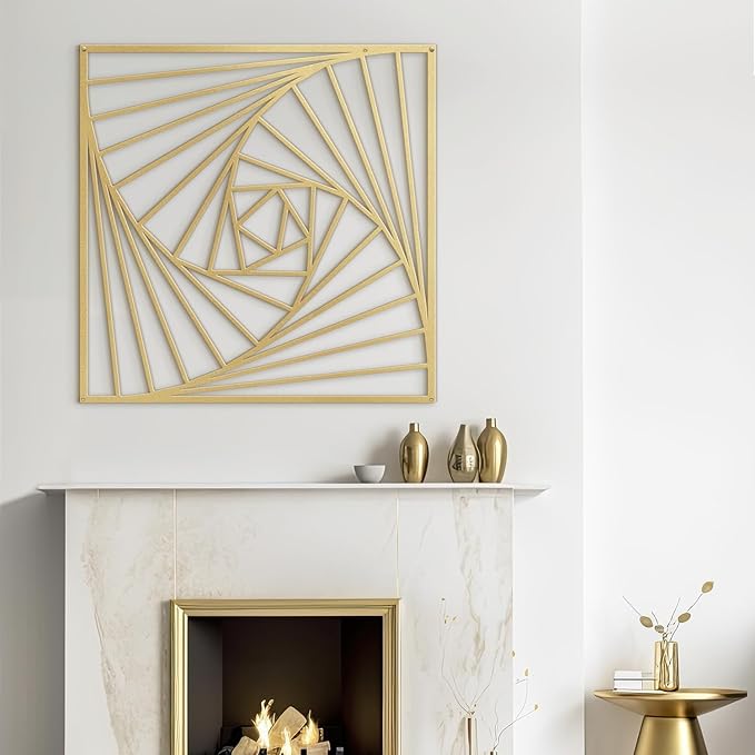 SIGNLEADER Metal Wall Decor Spiral Lines Minimalist Modern Luxury Wall Sculpture Hangings 3D Statue Home Decoration for Living Room, Bedroom, Bathroom, Kitchen, Fireplace, Office - 24" Gold