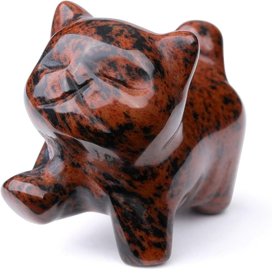 Jovivi Natural Red Obsidian Crystal Cat Statue Home Decor Carved Gemstone Cats Figurine Collectibles Pocket Sculpture Pet Memorial Decorative Ornament Gift for Cat Lovers