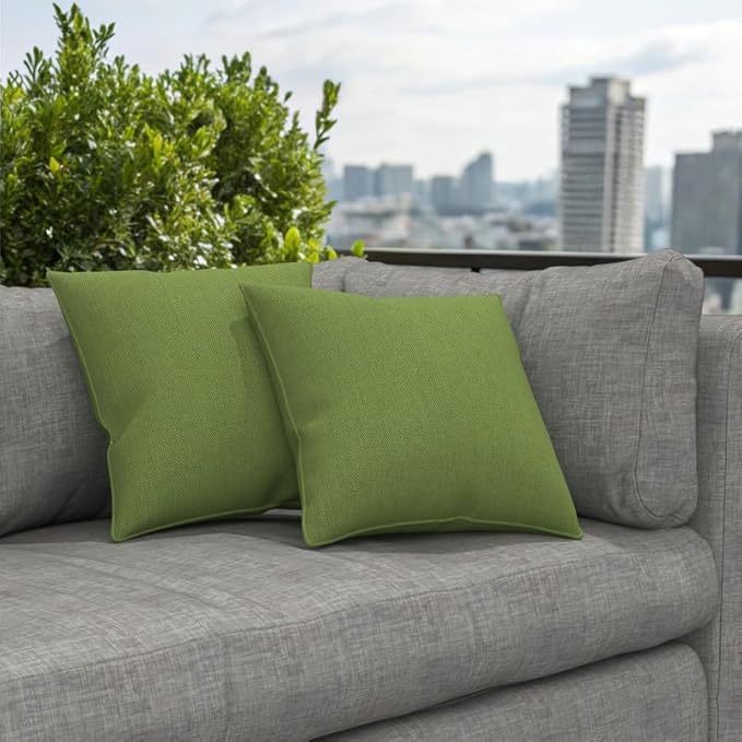 Covers & All Sunbrella Indoor/Outdoor Square Throw Pillows Inserts with Covers, Water Resistant & UV Fade Resistant Set of 2 (Spectrum Cilantro-Self Welt, 16x16)