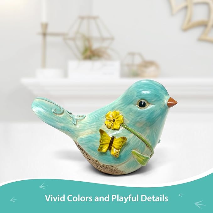 Blue Resin Bird Sculpture Home Decor, 4.3 Inch Cute Statues Decorative Objects for Room, Bedroom, Living Room,Office Desk, Book Shelf,Coffee Table,Entryway, Gifts for Bird Lovers