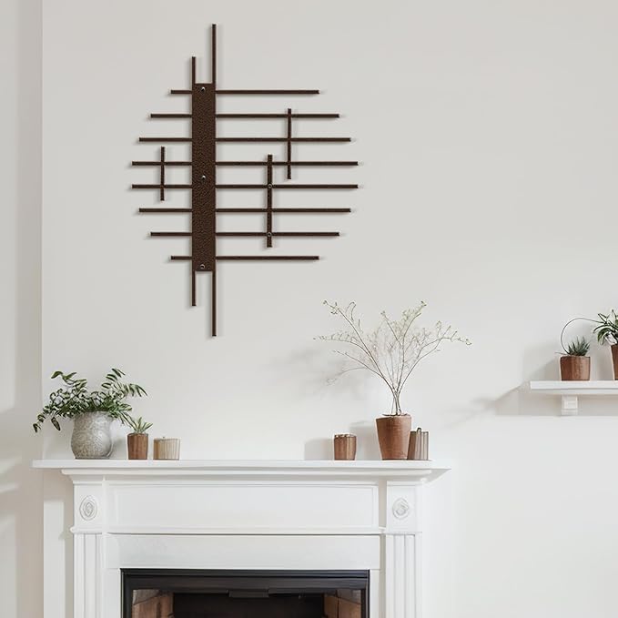 SIGNLEADER Metal Wall Decor Linear Abstract Minimalist Modern Luxury Wall Sculpture Hangings 3D Statue Home Decoration for Living Room, Bedroom, Bathroom, Kitchen, Fireplace, Office - 18" Bronze