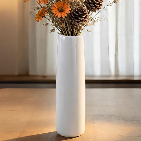 12 Inch White Vase Ceramic Flower Vase, Tall Vases for Pampas Grass, Home Decor, Modern Textured Vases for Living Room Decorations,Table Centerpieces,Shelf,Farmhouse Small Ceramic Vase