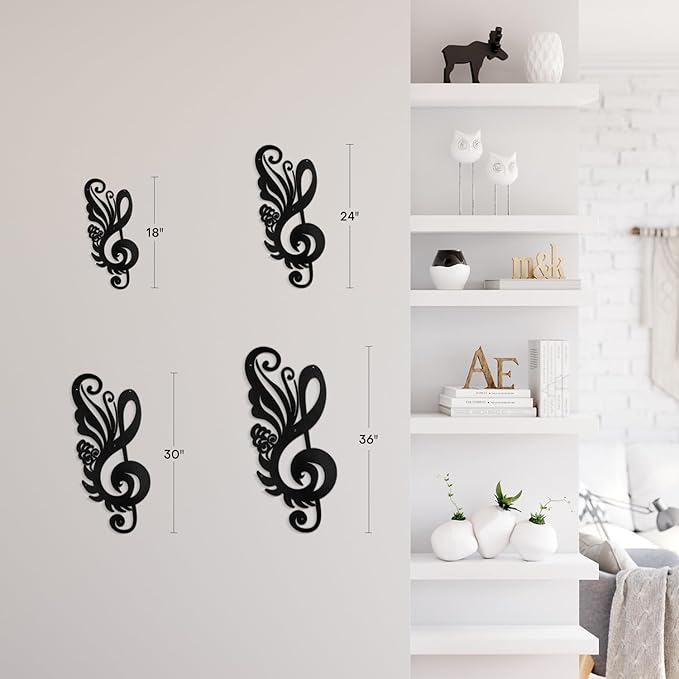 SIGNLEADER Metal Wall Art Decor Music Notes Modern Abstract Wall Sculpture Hangings Home Decoration for Living Room, Bedroom, Bathroom, Kitchen, Outdoor - 18" Black