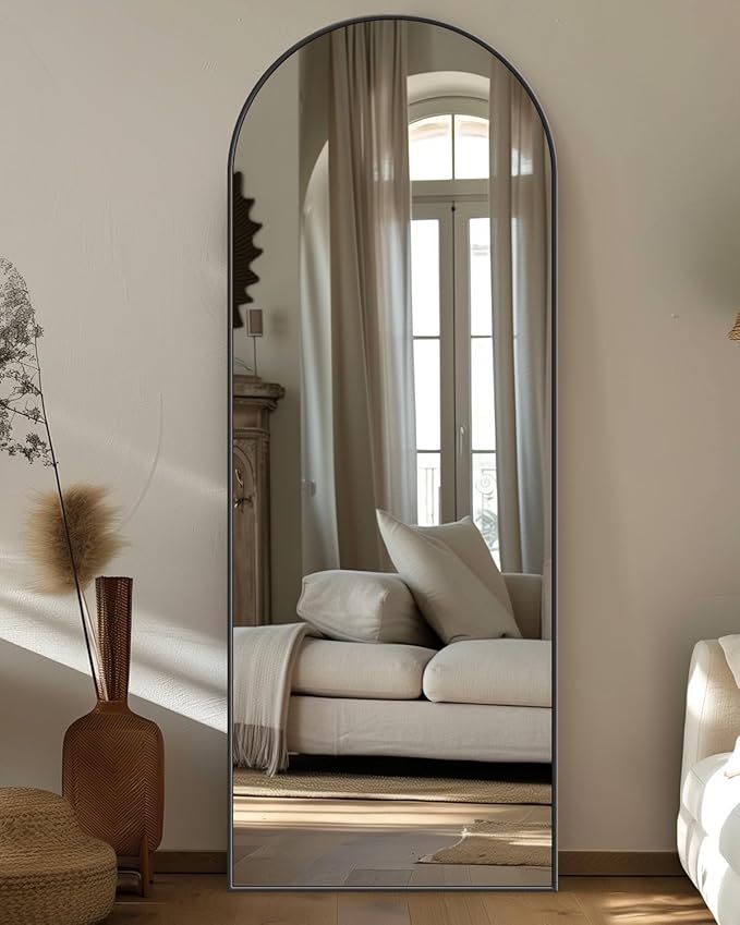 Antok Full Length Mirror, 58"x18" Arched Floor Mirror, Mirror Full Length with Stand, Wall Mounted Mirrors for Living Room Bedroom, Black