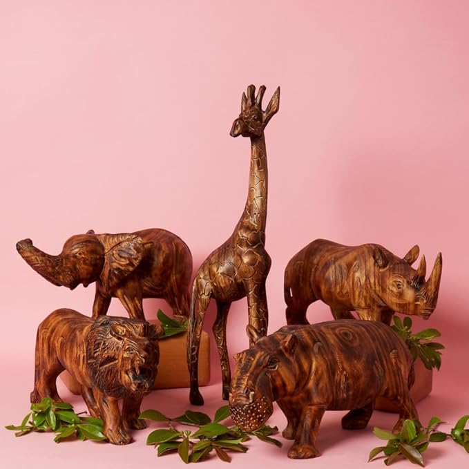 Large Wood Lion Sculpture, Statues, Animal Figurines, Home Decor Accents, Living Room, Office, Desk, Coffee Table, Book Shelf, Hand Carved, African, Brown