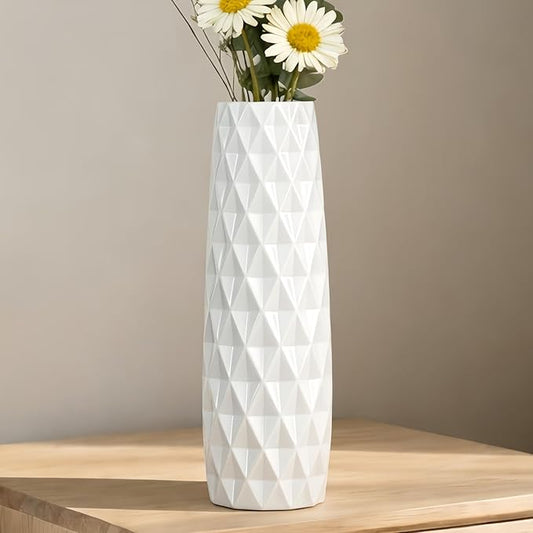 12 Inch White Vase Ceramic Flower Vase, Tall Vases for Pampas Grass, Home Decor, Modern Textured Vases for Living Room Decorations,Table Centerpieces,Shelf,Farmhouse Small Ceramic Vase