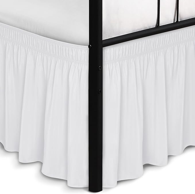 Biscaynebay Wrap Around Bed Skirts with Split Corners for Queen Beds 17" Drop, White Elastic Dust Ruffles Adjustable Easy Fit Wrinkle & Fade Resistant Silky Luxurious Fabric Machine Washable