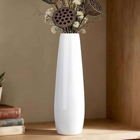 12 Inch White Vase Ceramic Flower Vase, Tall Vases for Pampas Grass, Home Decor, Modern Textured Vases for Living Room Decorations,Table Centerpieces,Shelf,Farmhouse Small Ceramic Vase