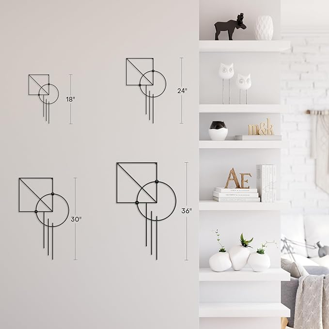 SIGNLEADER Metal Wall Decor Rectangle Circle Linear Minimalist Modern Luxury Wall Sculpture Hangings 3D Statue Home Decoration for Living Room, Bedroom, Bathroom, Kitchen, Fireplace, Office - 18" Black