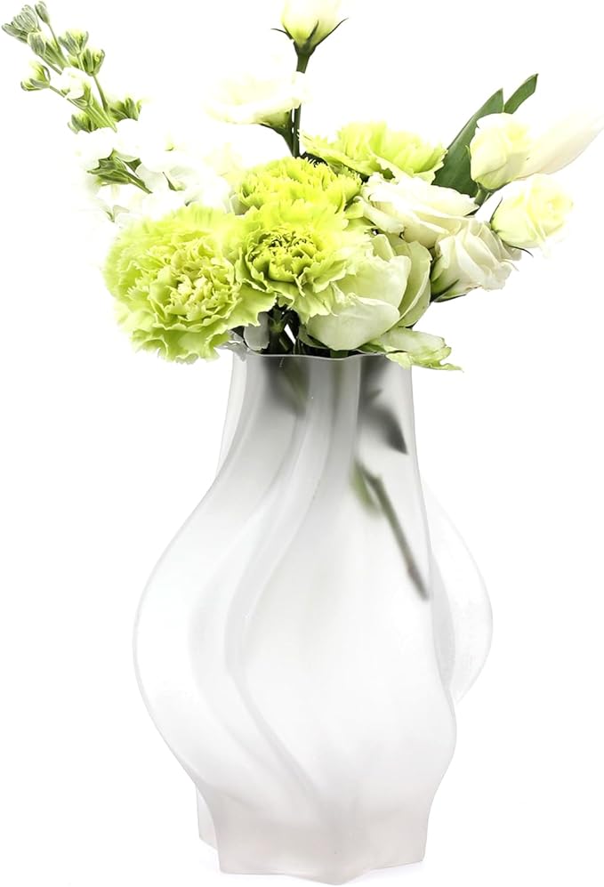 Modern Glass Flower Vase for Home Decor, Hexagonal Mouth Design, Elegant White Vase for Centerpieces, Living Room, Bedroom, Office, Wedding Decorations, Flower Shop