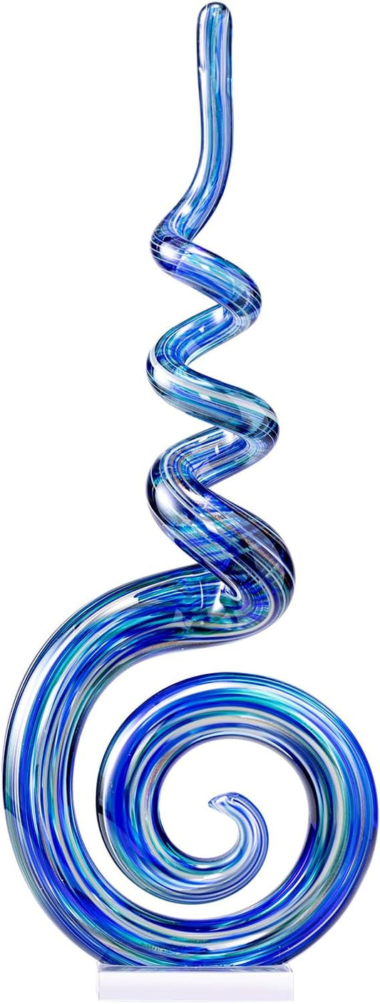 15" Tall Hand-Blown Murano-Style Glass Sculpture Statues Art Ornament Statue Figurines Home Decor Accent Piece Coastal Ocean Nautical Home Decor,Shelf,TV Stand,Tabletop Centerpieces,Wonderful Gift