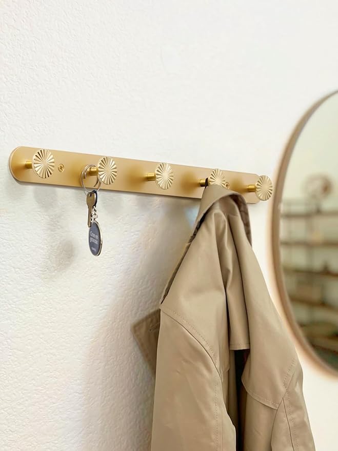 1 Pack Coat Rack Wall Mounted Gold Brass Towel Hooks for Bathrooms Wall Hooks for Hanging Robe Coat Hooks Kitchen Decorative Heavy Duty Zinc Alloy