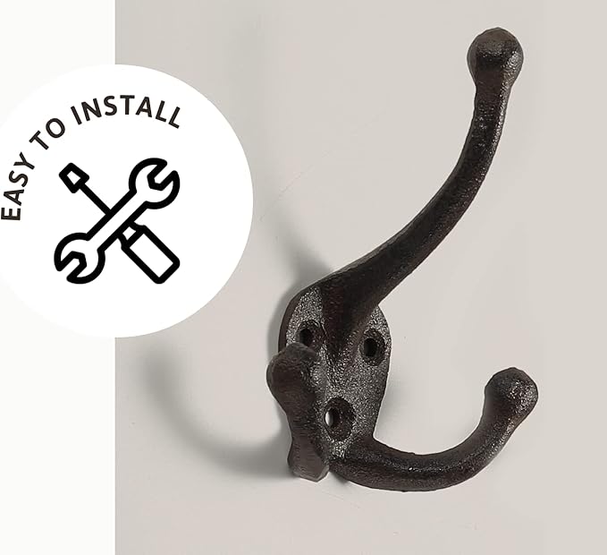 Ambipolar 5-Pack TriLeg Coat Hooks. Wall Mounted, Heavy Duty Decorative Black Wall Hooks for Mudroom, Hat Rack, Purse Hooks. Cast Iron Decorative ‎Antique Black Hooks