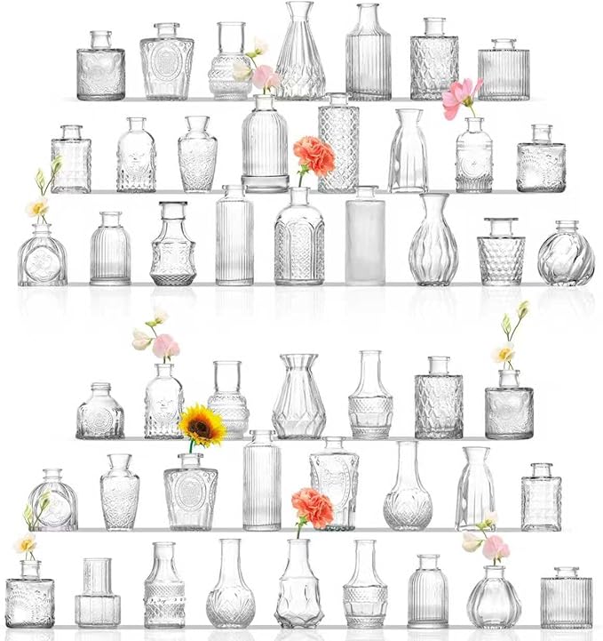 Glass Bud Vases Set of 48, Clear Small Vases for Centerpieces, Small Glass Vase for Flowers, Vintage Bud Vase in Bulk for Wedding, Party, Events, Reception, Home Decor
