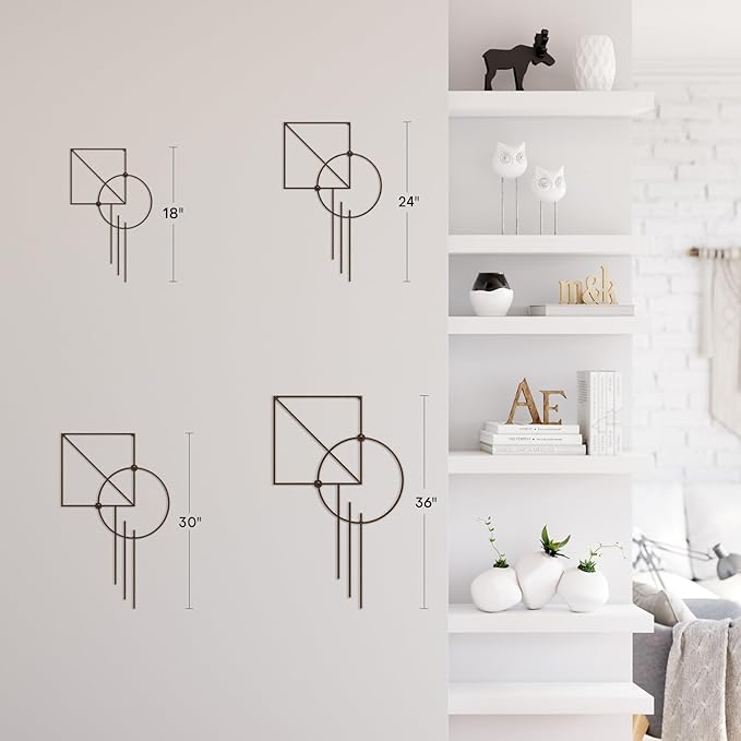 SIGNLEADER Metal Wall Decor Rectangle Circle Linear Minimalist Modern Luxury Wall Sculpture Hangings 3D Statue Home Decoration for Living Room, Bedroom, Bathroom, Kitchen, Fireplace, Office - 18" Bronze