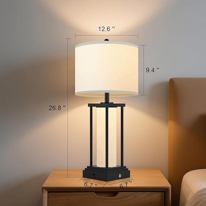 Living Room Table Lamps Set of 2, Bedside Lamps, 26.8‘’ Modern Table Lamps, Night Stand Lamp, Table Lamp with USB Port, 3 Color Temperatures, Stepless Dimming(Bulbs Included)