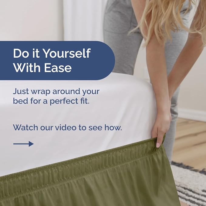 Wrap Around Dust Ruffle Bed Skirt - Sage Green - Twin/Twin XL Size Beds with 18 Inch Drop - Elastic Strap - Adjustable Pleated Bedskirt with Brushed Fabric and Wrinkle Free - Women, Men, Kids & Teens
