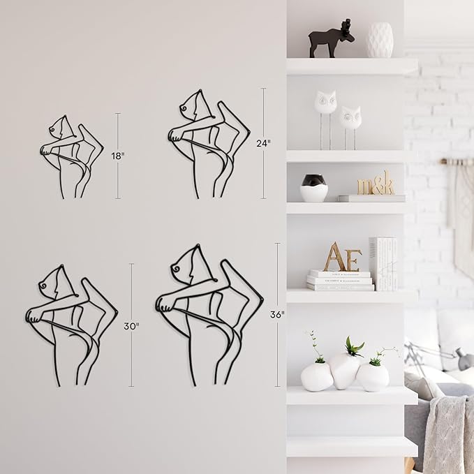 SIGNLEADER Metal Wall Art Decor Woman Body Outline Modern Abstract Wall Sculpture Hangings Home Decoration for Living Room, Bedroom, Bathroom, Kitchen, Outdoor - 18" Black