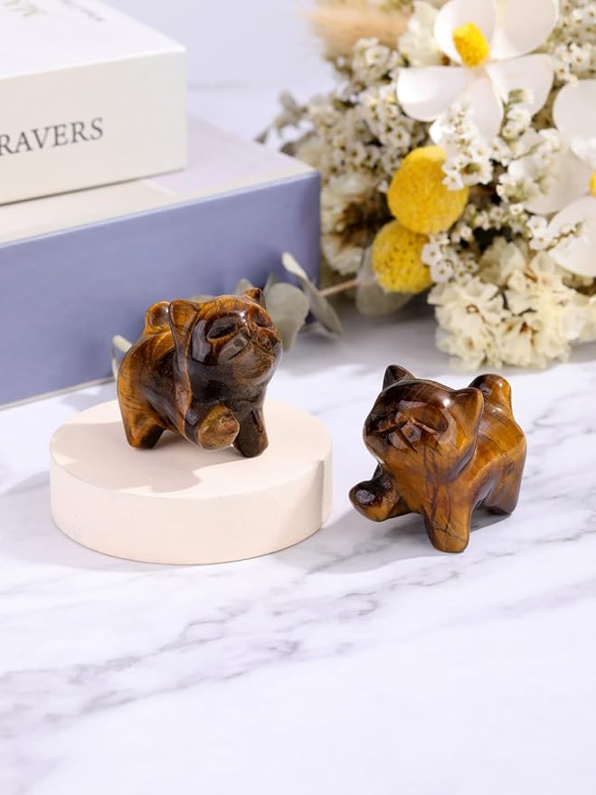 Jovivi Natural Tiger Eye Crystal Cat Statue Home Decor Carved Gemstone Cats Figurine Collectibles Pocket Sculpture Pet Memorial Decorative Ornament Gift for Cat Lovers