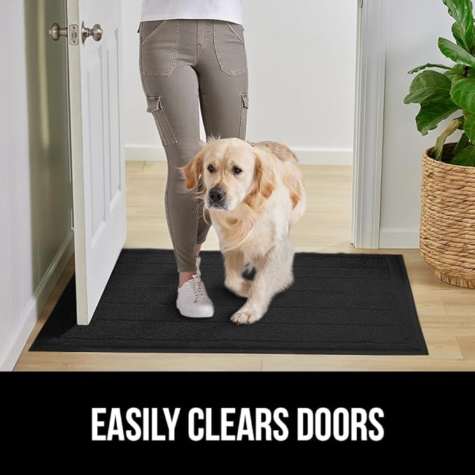 GORILLA GRIP Dirt Grabber Mesh Doormat, Low-Profile, Stain and Fade Resistant Heavy Duty Quick Dry Striped Doormats, Mats for Indoor or Outdoor Entry, Shoe Scraper, Garage Entrance Mat, 47x35, Black