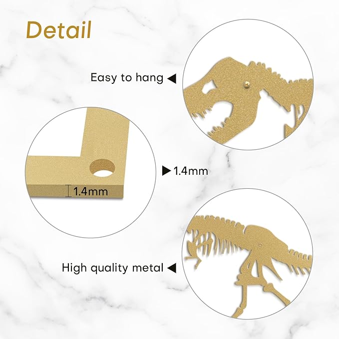 SIGNLEADER Metal Wall Art Decor Dinosaur Skeleton Minimalist Modern Abstract Wall Sculpture Hangings Home Decoration for Living Room, Bedroom, Bathroom, Kitchen - 18" Gold
