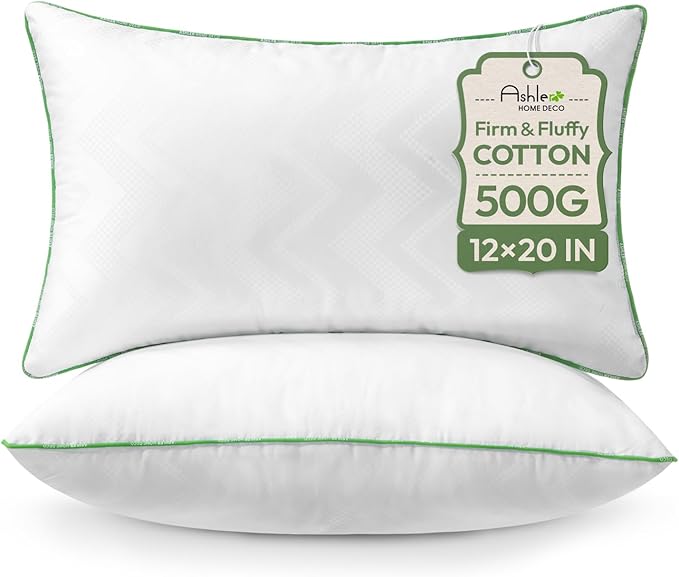 Ashler Home Deco 12x20 Pillows Insert (Set of 2) - Throw Pillow Inserts with 100% Cotton Cover - Lumbar Pillow Sofa Stuffer Pillow Inserts -Decorative White Couch Pillow