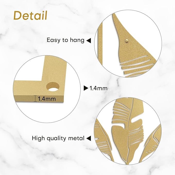 SIGNLEADER Metal Wall Art Decor Banana Leaves Minimalist Modern Abstract Wall Sculpture Hangings Home Decoration for Living Room, Bedroom, Bathroom, Kitchen, Outdoor - 18" Gold