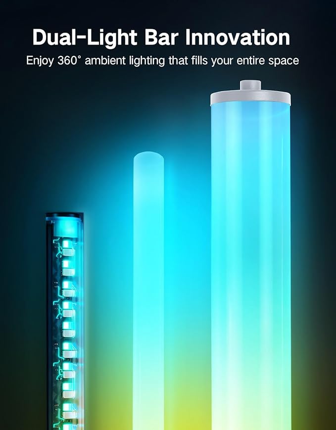 OUTON LED Floor Lamp with Remote & APP Control, 1500LM Ultra Bright Tall Standing Lamp, 16 Million Colors, 32 Scene Modes & Music Sync, Modern Corner Lamps for Living Room, Bedroom, Gaming, Grey