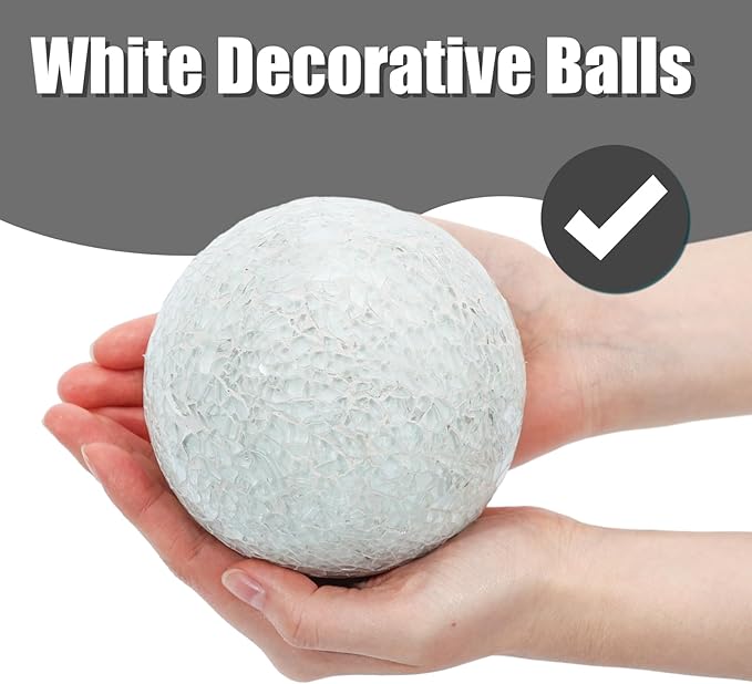 DomeStar 3PCS Decorative Balls for Bowls, 4 Inch White Orbs Glass Balls for Centerpiece Bowls Mosaic Sphere for Home Decoration Dining Table