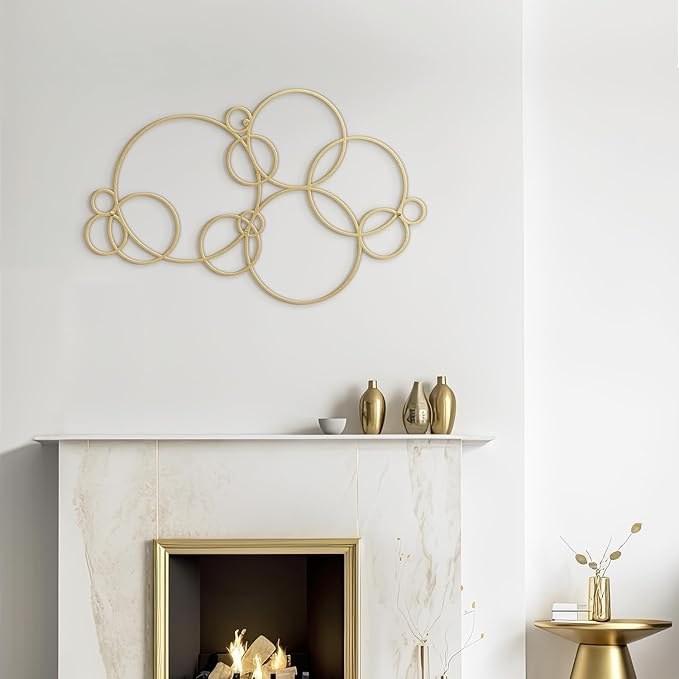 SIGNLEADER Metal Wall Decor Circles Bubbles Minimalist Modern Luxury Wall Sculpture Hangings 3D Statue Home Decoration for Living Room, Bedroom, Bathroom, Kitchen, Fireplace, Office - 24" Gold
