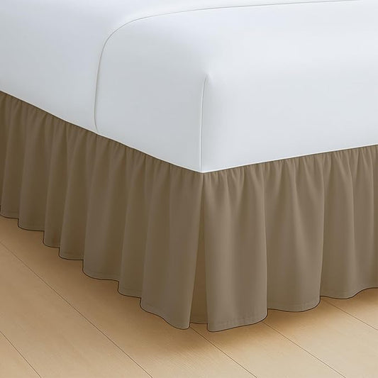 Rajlinen Ruffled Bed Skirt Twin XL, 16 Inch Drop Dust Ruffle with Split Corners, 100% Microfiber Bedskirt with Platform, Three-Sided Coverage Ruffled Gathering Design, Taupe