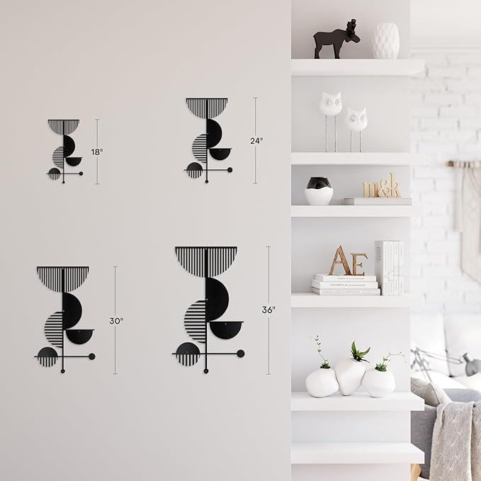 SIGNLEADER Metal Wall Decor Boho Geometric Lines Minimalist Modern Luxury Wall Sculpture Hangings 3D Statue Home Decoration for Living Room, Bedroom, Bathroom, Kitchen, Fireplace, Office - 24" Black
