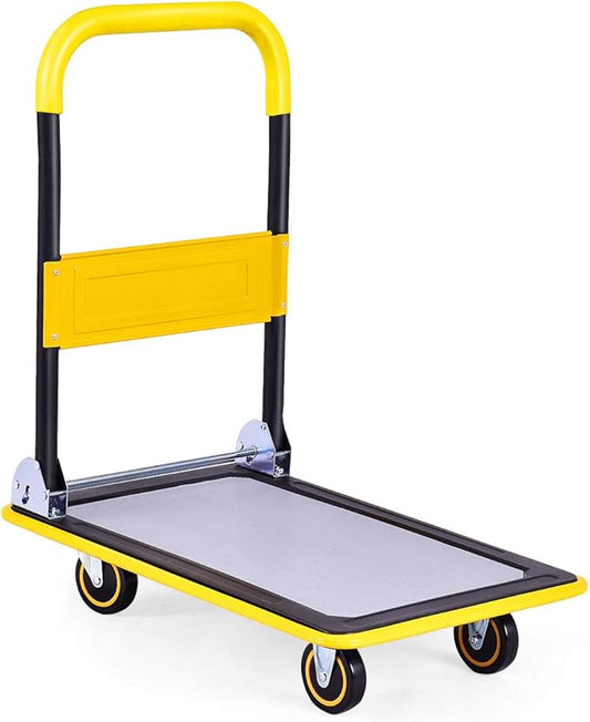 S AFSTAR Folding Push Cart Dolly, Rolling Platform Cart for Garage Warehouse, Portable Flatbed Cart with Non-Slip Swivel Casters (330Lbs Load-Bearing Capacity, Yellow)
