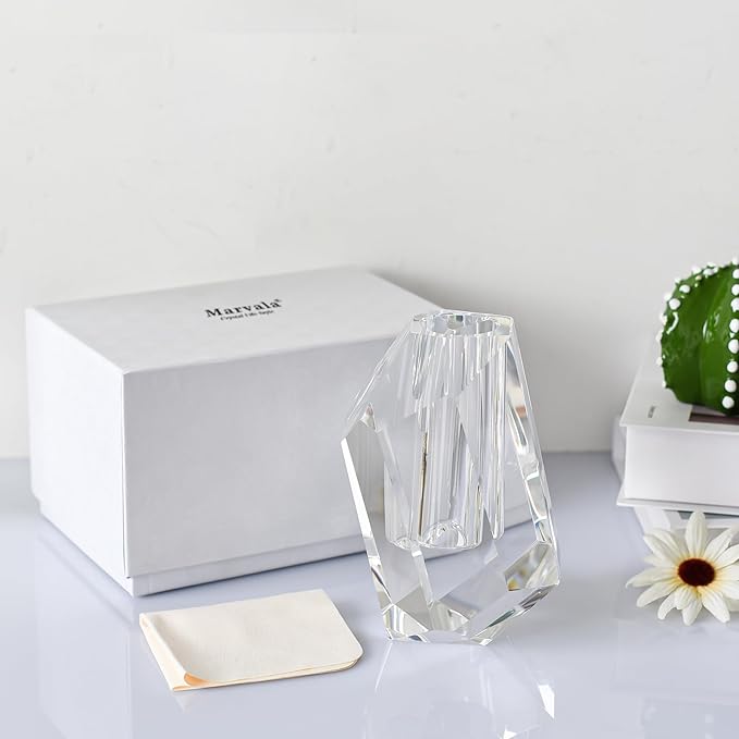 Crystal Flower Vase, Premium Modern Clear Vase, Anniversary Centerpiece, Crafted for Table, Home Decoration, Wedding, Christmas or Luxury Gifts