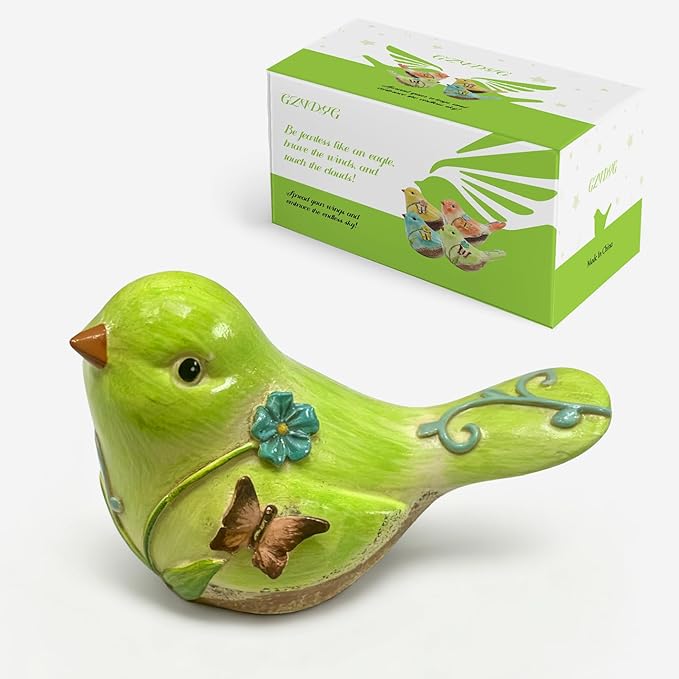 Green Resin Bird Sculpture Home Decor, 4.3 Inch Cute Statues Decorative Objects for Room, Bedroom, Living Room,Office Desk, Book Shelf,Coffee Table,Entryway, Gifts for Bird Lovers