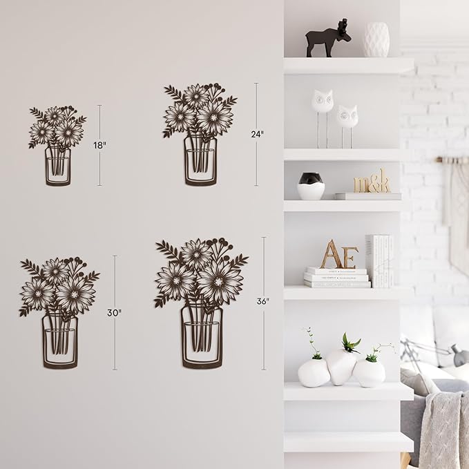 SIGNLEADER Metal Wall Art Decor Sunflowers in Vase Minimalist Modern Abstract Wall Sculpture Hangings Home Decoration for Living Room, Bedroom, Bathroom, Kitchen, Outdoor - 18" Bronze