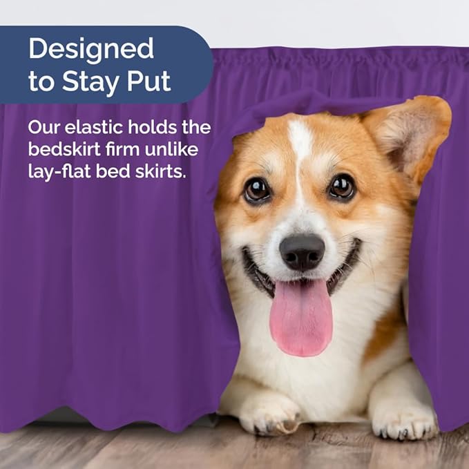 Wrap Around Dust Ruffle Bed Skirt - Purple - for Queen Size Beds with 15 Inch Drop - Easy Fit Elastic Strap - Adjustable Pleated Bedskirt w/Brushed Fabric Wrinkle Free - for Women, Men, Kids & Teens