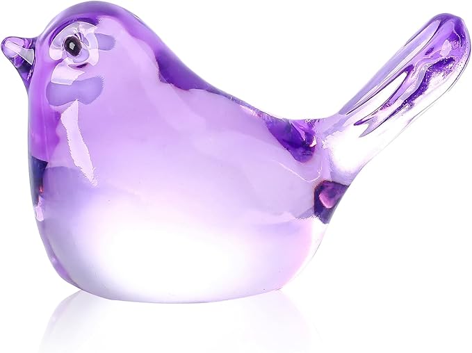 YWHL Handmade Crystal Purple Bird Figurines, Animals Gifts for Birds Lovers Women Men, Art Glass Birds Collectible for Home Decor, Desk Table Home Office Decoration