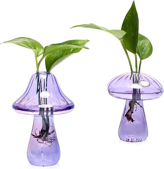 Mushroom Glass Vase Propagation Stations Flower Vases Home Decor Mushroom Planter Cute Vases Garden Decoration Set of 2