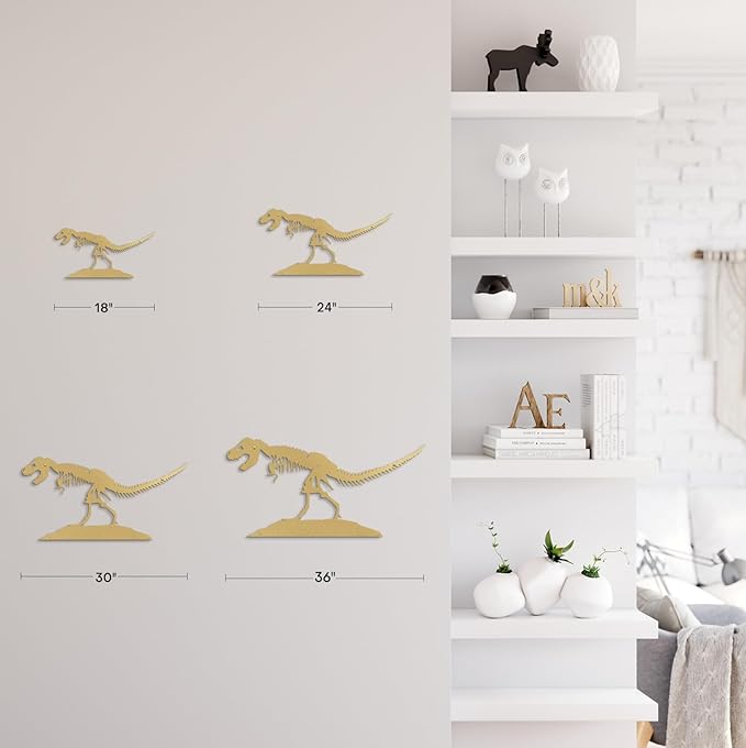 SIGNLEADER Metal Wall Art Decor Dinosaur Skeleton Minimalist Modern Abstract Wall Sculpture Hangings Home Decoration for Living Room, Bedroom, Bathroom, Kitchen - 18" Gold