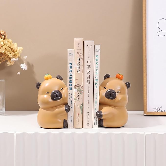 Cute Hug Capybara Decorative Bookends, Unique Animal Book Ends to Hold Books Creative Resin Book Holder Stopper for Home Office Desk Bookshelf Decoration