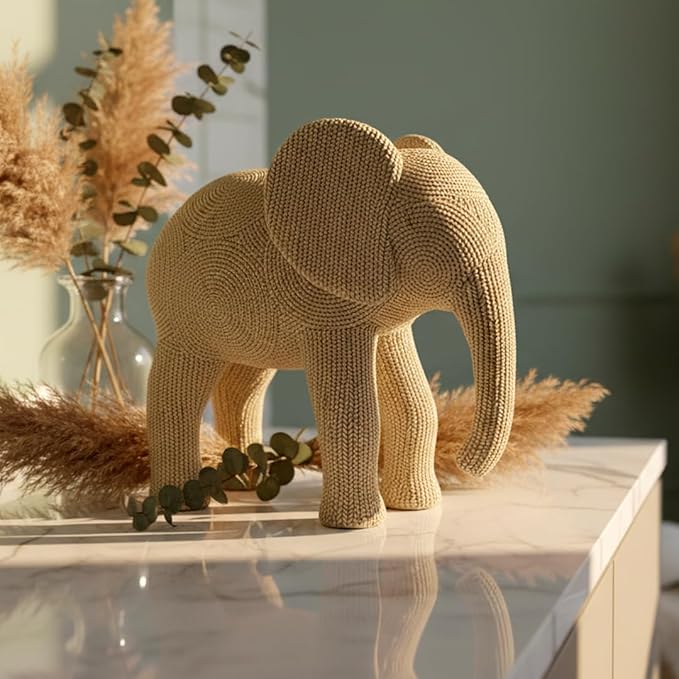 9-inch Beige Resin Elephant Statue - Small Home Decor Sculpture for Shelf, Dresser & Table Centerpiece, Classic Elephant Figurine for Living Room & Bedroom