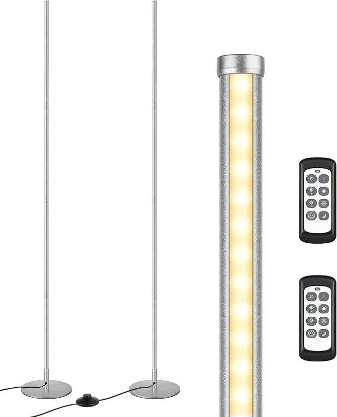 EDISHINE Modern Floor Lamp, 2-Pack Adjustable Height Led Corner Lamps, Dimmable with 7 Color Temperatures (2700K-6000K), 57.5" Height Floor Lamps for Living Room, Bedroom, Office, Silver