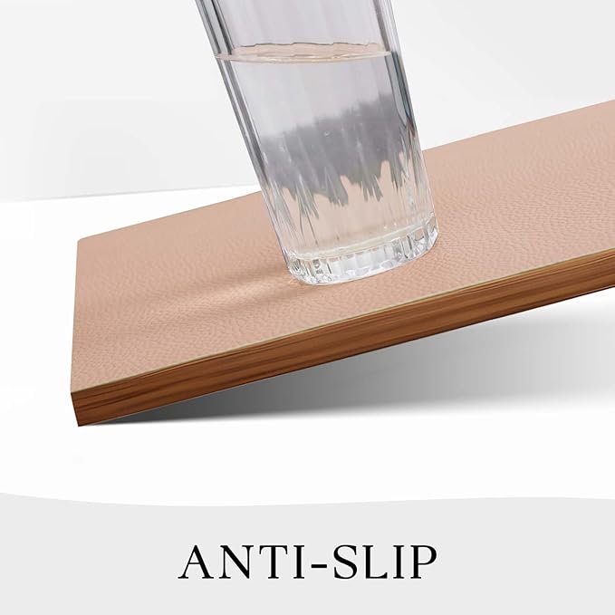 MOSAYT Vinyl Placemats Set of 8, Heat Resistant Place Mats 100% Waterproof Washable & Wipeable Faux Leather Reversible Table Mats for Kitchen Dining Party Indoor Outdoor, 12" x 17", Beige/Pink