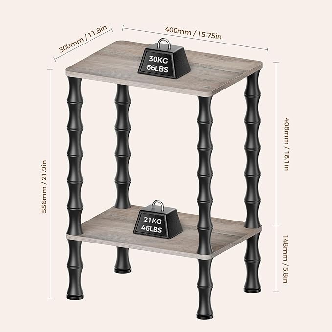 Side Table, 2-Tier End Table with Storage Shelf, Night Stand for Small Spaces, Modern Coffee Tables for Living Room, Bedroom (1, Gray)