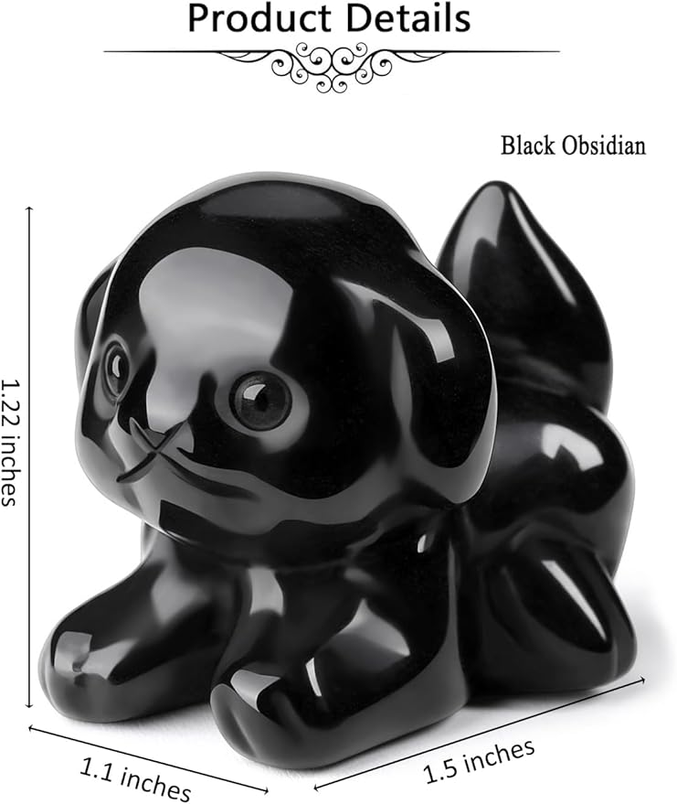Jovivi Natural Black Obsidian Crystal Lying Dog Statue Home Decor Carved Mini Gemstone Puppy Dog Figurines Pocket Sculpture Reiki Healing Stones Decorative Ornament Gift