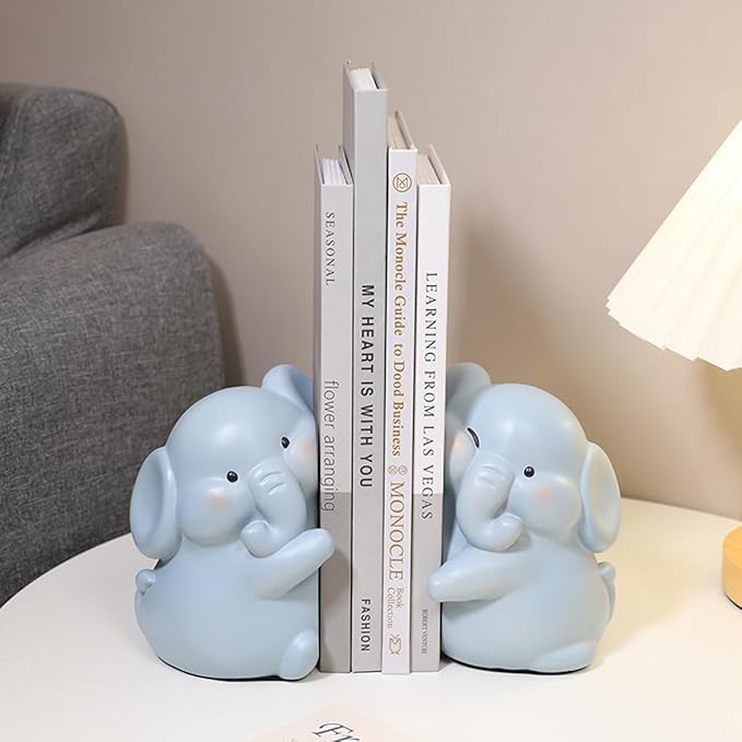 Cute Hug Elephants Decorative Bookends, Unique Book Ends to Hold Books Creative Resin Book Holder Stopper for Home Office Desk Bookshelf Decoration